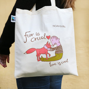 Handlenett Fur is cruel, love is cool - naturhvit