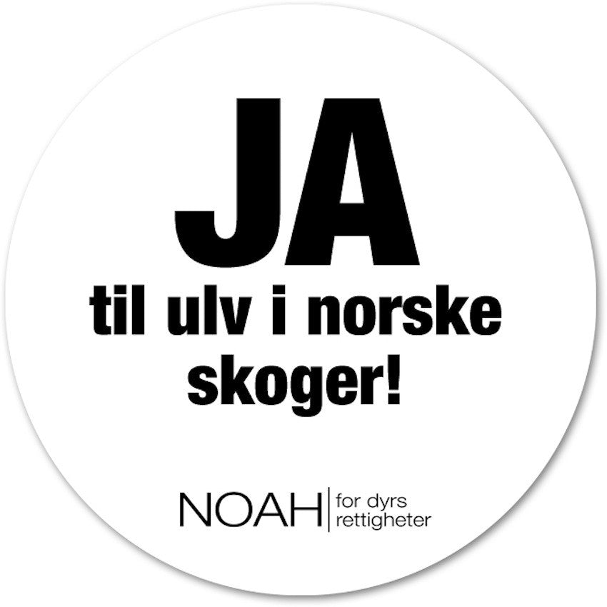 Button: Ja til ulv i norske skoger, hvit