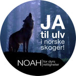 Last inn bildet i Galleri-visningsprogrammet, Liten button med bilde av en ulv og teksten: "JA til ulv i norske skoger!"
